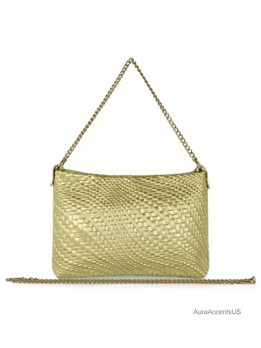 Italian Genuine Metallic Suede Crossbody Bag with Zipper and Chain, Small Woven
